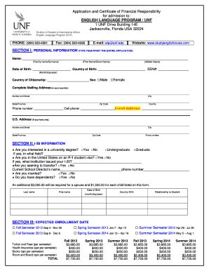 Application And Certificate Of Financial ... - University Of North ...