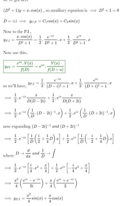 Solve (D ^ 2 - 1) * y = cosh(x) * cos x + a ^ x - Brainly.in