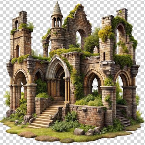 Fantasy medieval ancient ruins on transparent background | Premium AI ...