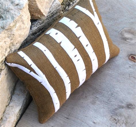 Birch Trees Appliqued on Brown Burlap Pillow
