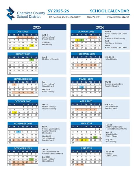 Cherokee County School District Calendar 2025-2026 | Georgia