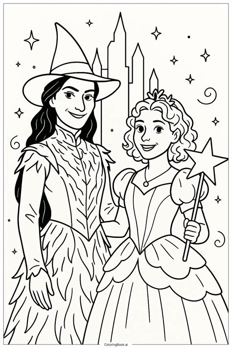 Wicked Movie 2024 Elphaba And Glinda Coloring Page (Free PDF&PNG Printable)