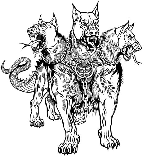 Cerberus The Threeheaded Hound Of Hades With Bold Chains Around Its ...