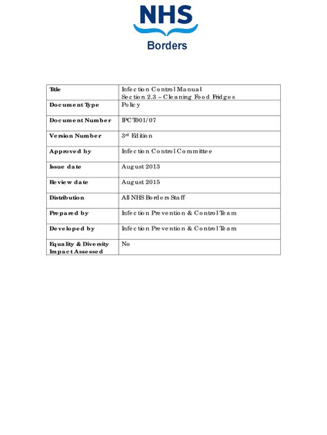 Fillable Online nhsborders scot nhs Title Infection Control Manual ...