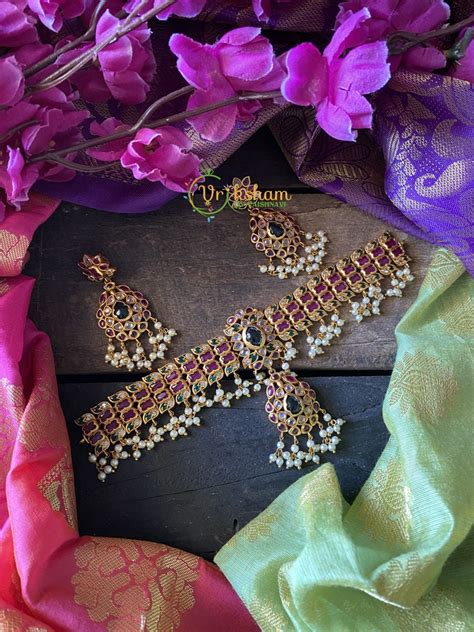 Premium High Neck Choker Ruby and green stone - Vriksham G131 ...