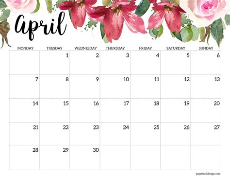2025 Monday Start Floral Calendar - Paper Trail Design
