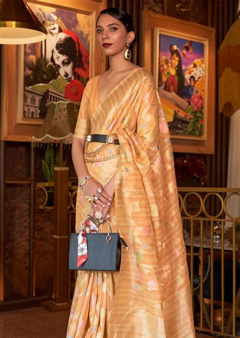 Pure Handloom Linen Light Gold Saree Online Shopping India UK USA – Sunasa