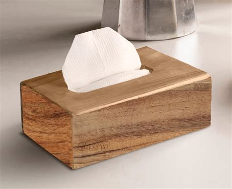 HOKIPO Bamboo Wooden Tissue Paper Holder Box, Rectangular, 22.5 x 11.5 ...