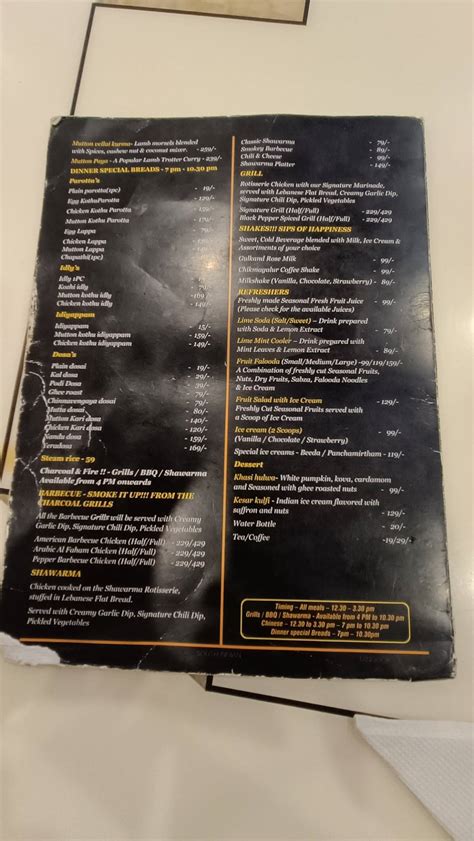Menu at adams suvai zone, Chennai
