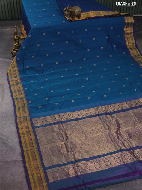 Gadwal silk cotton saree dual shade of blue and dual shade of violet w ...