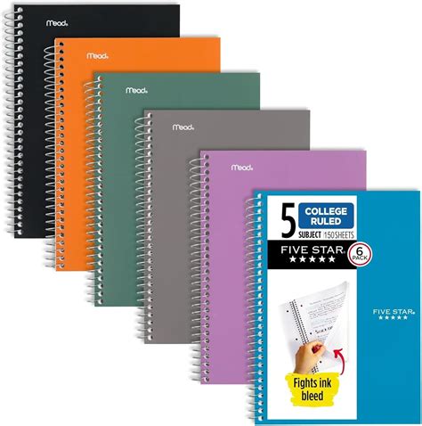 Amazon.com : Five Star Spiral Notebooks, 6 Pack, 5 Subject, College ...