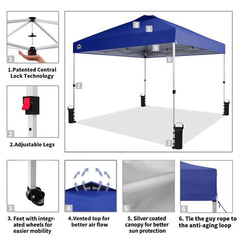 Crown Shades 10x10 Pop Up Canopy Tent With Wheeled Carry Bag, 8 Stakes ...