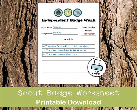 Printable Scout Badge Worksheet for Scout Leaders, Independent ...