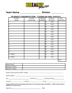 Sports Team Roster Form - Blank Fillable Template | Fill Out, Print ...