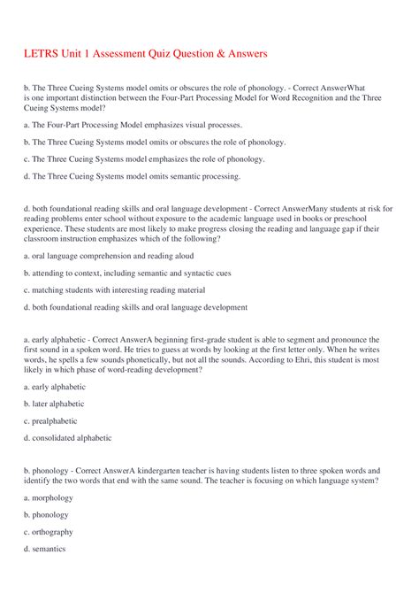 LETRS Unit 2 Assessment quiz Questions and Answers,100% CORRECT ...