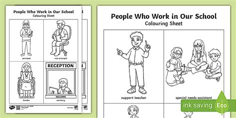 People Who Work in Our School Colouring Pages