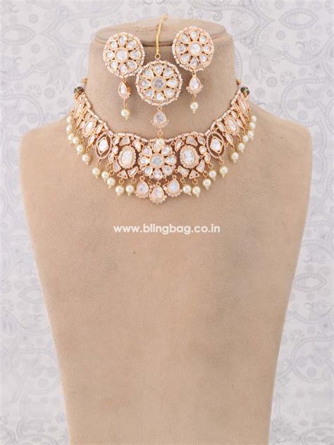 Golden Anita Kundan Jewellery Set – Bling Bag