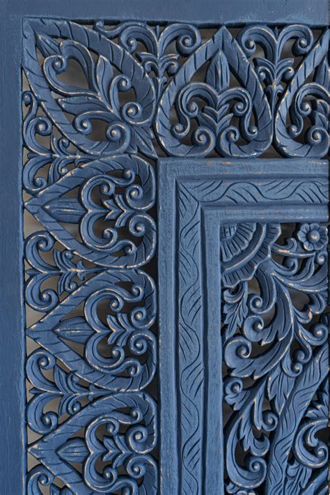Indigo Dye Headboard - Carved Mango Wood Wall Panel India – Lakkadhaara