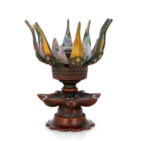 Buy Online Brass Antique Lotus Flower Design Diya Oil Lamp Showpiece ...