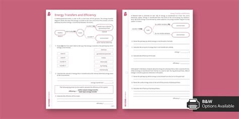 Energy Transfer Diagrams and Efficiency Worksheet