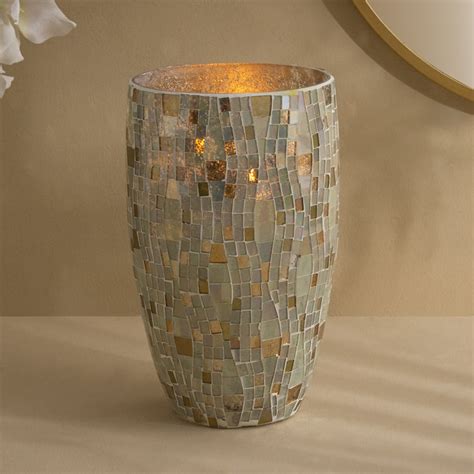 Buy Tamaira Plume Glass Mosaic Hurricane Candle Holder from Home Centre ...