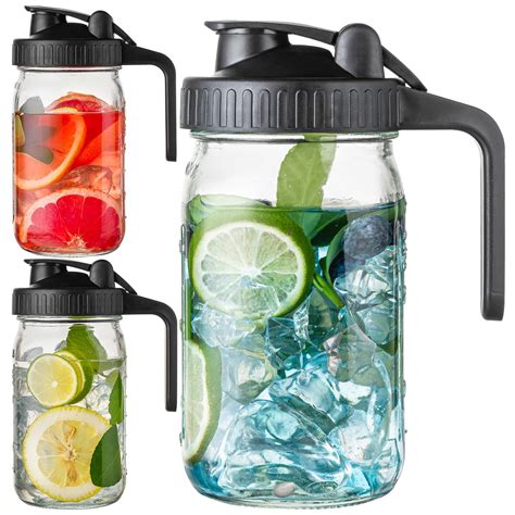 wookgreat 32 oz Glass Pitcher with Handle, 3 Pack Glass Mason Jar ...