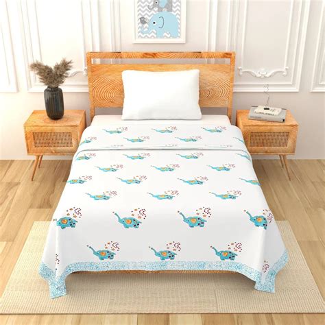 Blue Elephant Printed Kids Cotton Dohar - Single Bed Size (40x60 Inche ...