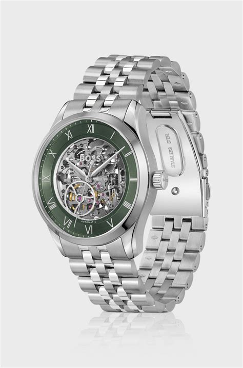 BOSS - Principle Stainless-steel automatic watch with skeleton dial ...