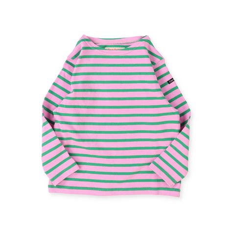デニムダンガリー DENIM DUNGAREE Striped Boat Neck Long Sleeve Tee （PINK ...