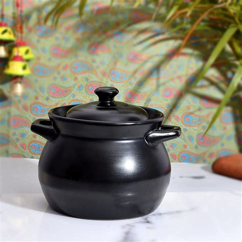 Buy E-Ezra Black Ceramic Cooking Pot with Lid Earthen Cooking Pot ...