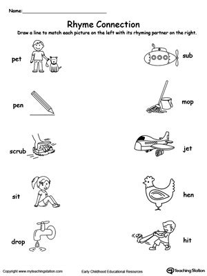*FREE* Connect Rhyming Pictures With Words Ending In ET, EN, UB, IT or ...