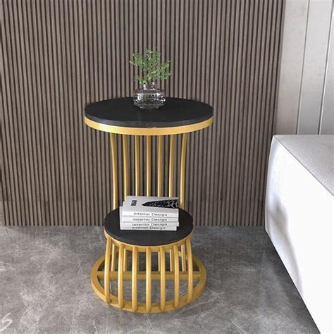 Metal Round Side Table,16in Black Wooden End Table Surface Top & Sturdy ...