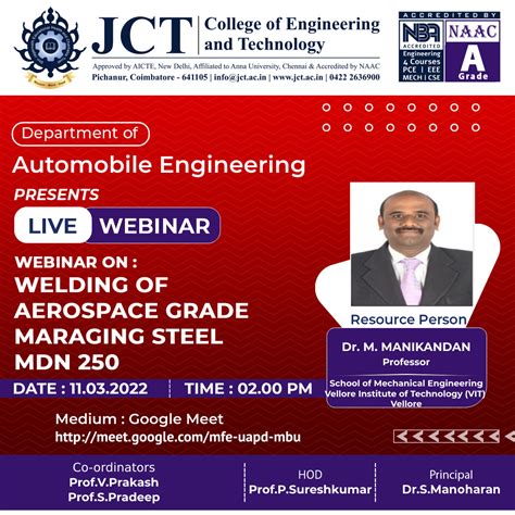 Webinar on Welding of Aerospace Grade Maraging Steel MDN 250 – JCT ...