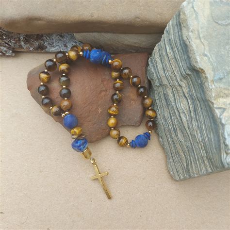 Anglican Prayer Beads, Episcopal Rosary, Gemstones Tiger Eye & Lapis ...