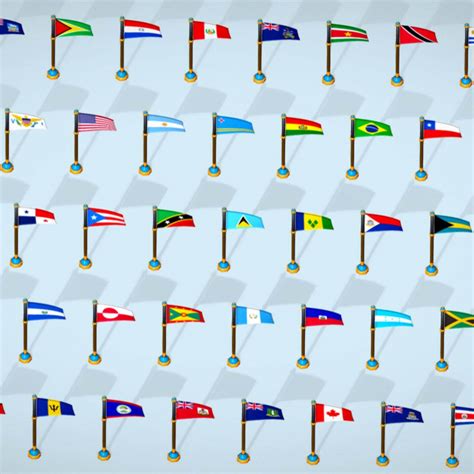 America Countries Flags Pack Toon Style Low Poly Collection