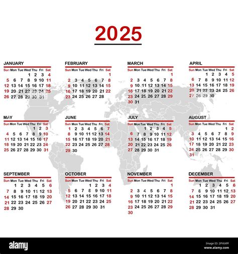 2025 calendar with world map Stock Photo - Alamy