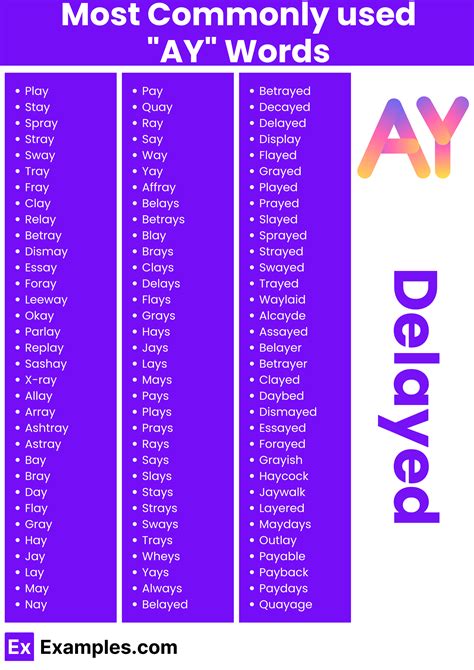 450+ AY Words List, Meaning, PDF