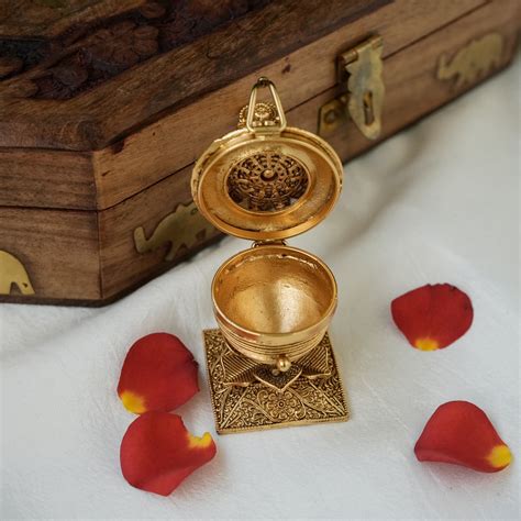 Antique Gold Nagasi Lakshmi Devi KumKum Box/Kumkum Karanda/Sindoor Dab ...
