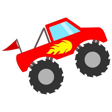 Red monster truck svg file with flames and flag to make monster truck ...