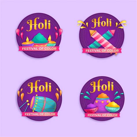 Sammlung realistischer Holi-Etiketten | Kostenlose Vektor