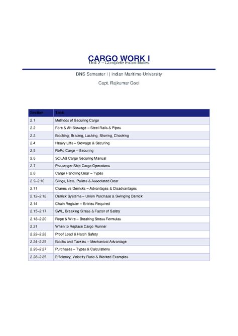 CARGO WORK I Unit 2 Complete Exam Notes - DNS Semester I - Studocu