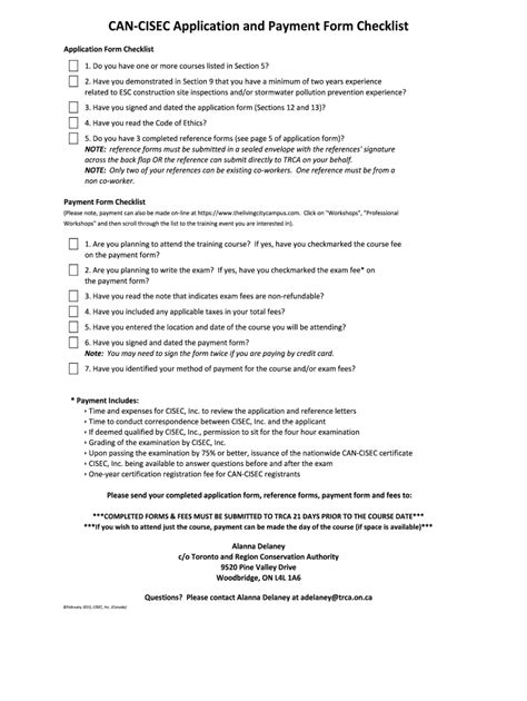 Fillable Online CAN-CISEC Application and Payment Form Checklist Fax ...