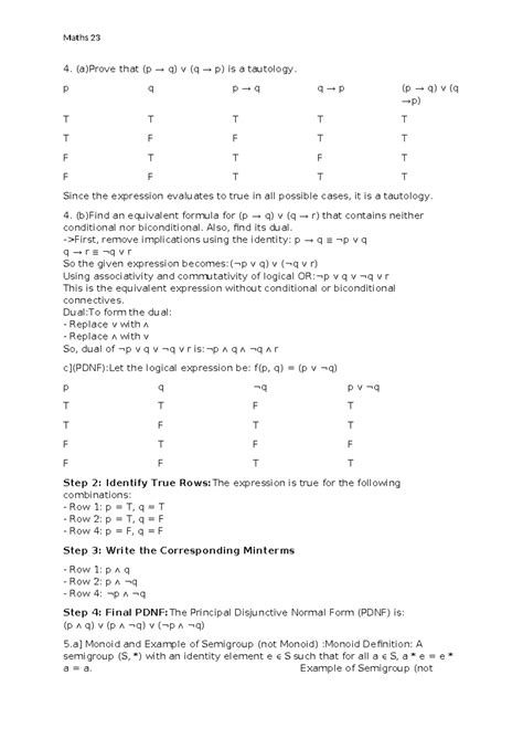 Maths 23 Final Exam: Tautologies, Groups, and Subgroups Analysis - Studocu