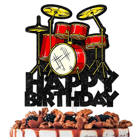 Happy Birthday Cake Topper Decorations with Drum Set for Music Theme ...