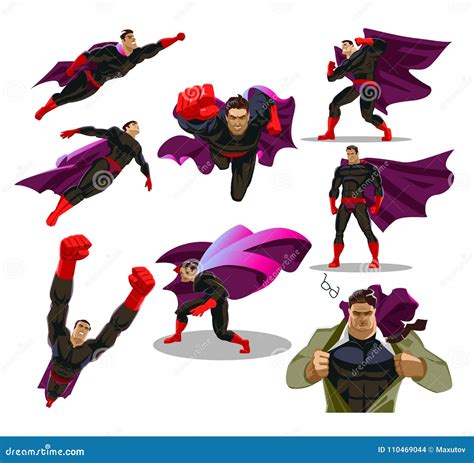 Comic Superhero Actions in Different Poses. Male Super Hero Vector ...