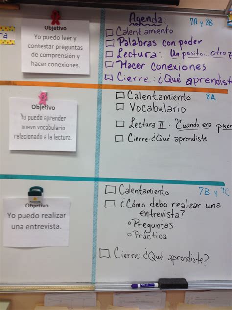 Learning targets and daily agenda posted on the board for students in ...