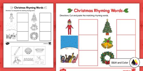 Christmas Rhyming Cut and Paste Worksheet