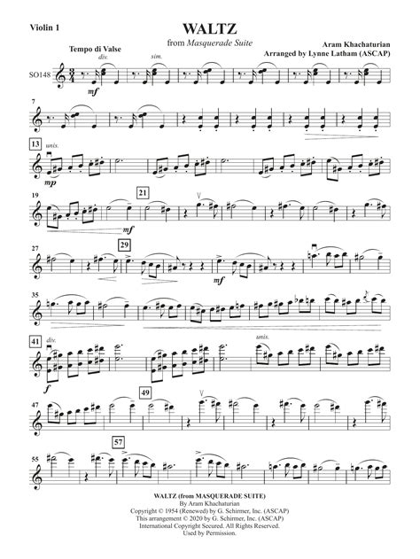 Waltz (from Masquerade Suite) - Violin 1 by Aram Khachaturian Sheet ...