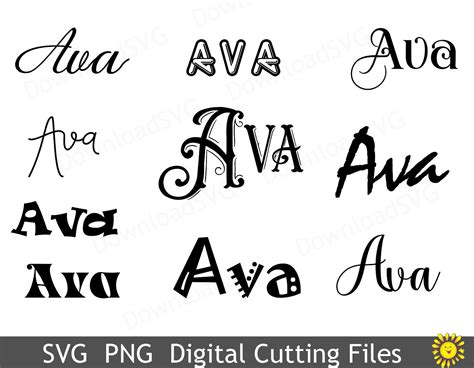 SVG PNG Cutting Files Template Girl Name Ava Vector Decal Cricut Silhouette Digital Decoration ...