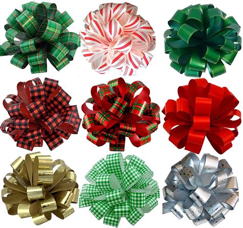 Assorted Large Christmas Pull Bows for Gifts - 8" Wide, Set of 9 ...